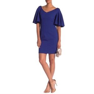 Trina Turk Cielo Diamond Ponte Sheath Wedding Guest Cocktail Party Dress Blue
